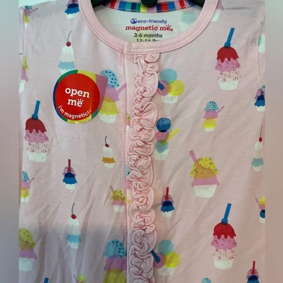 MAGNETIC ME Sundae Funday With Ruffle Detail Footie Pajamas | Pink - Picture 4 of 10